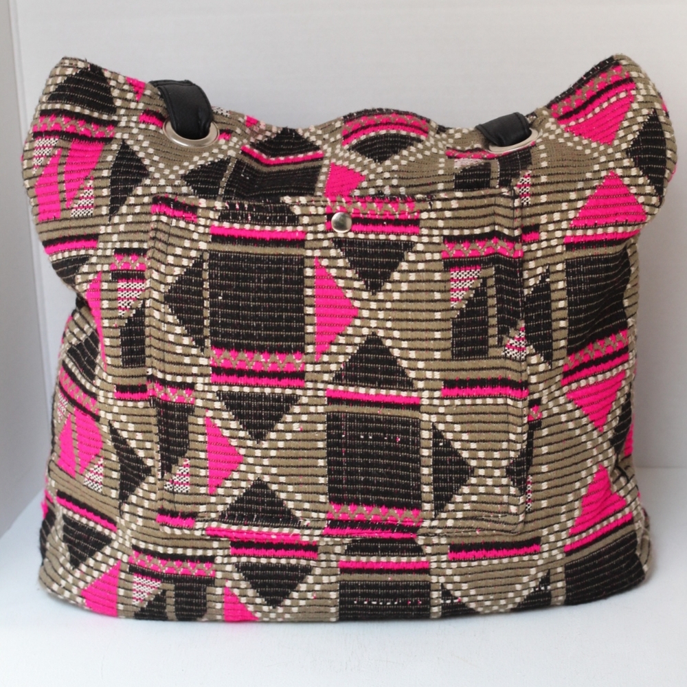 Pink & Green Boho Geometric Corduroy Tote Bag- Pre-owned - Picture 3 of 15